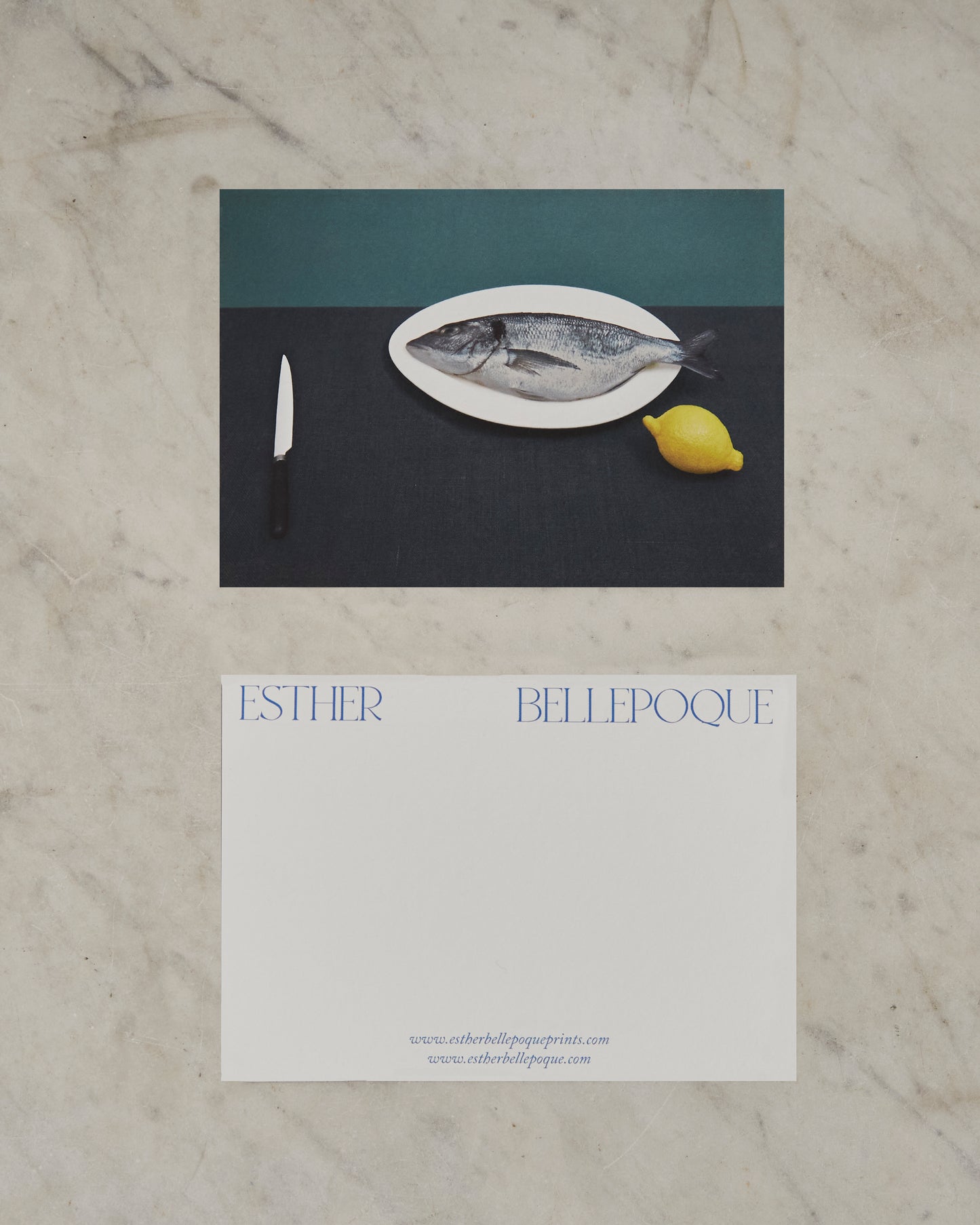 Fish, Knife and Lemon Card.